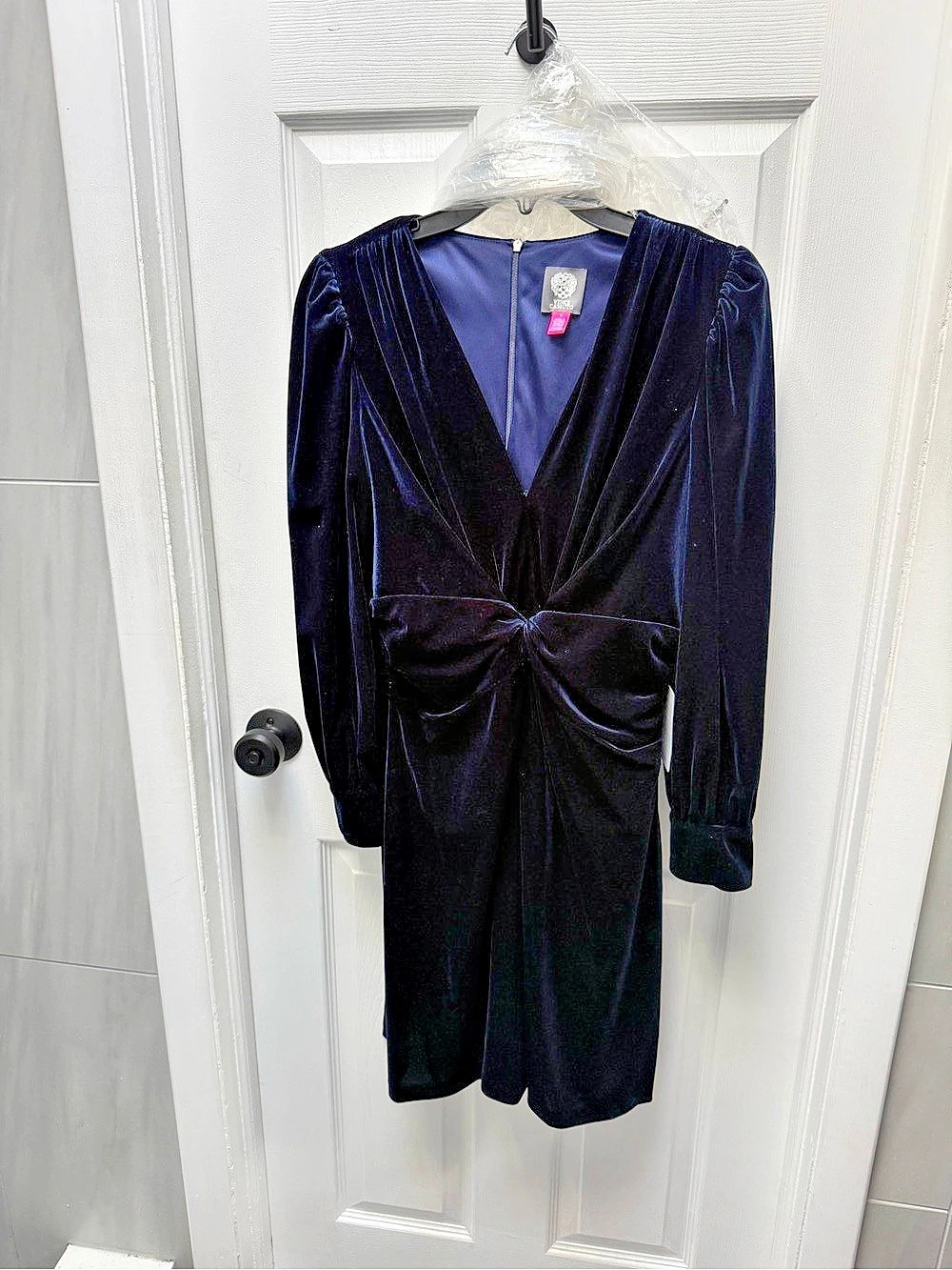 Vince Camuto Velvet Twist-Front Dress Black Midi SIZE 12